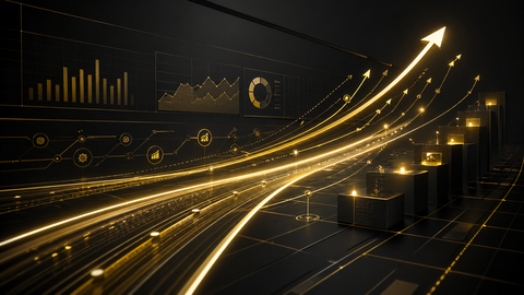 Abstract black and gold business momentum visualization representing competitive progress and strategic acceleration.