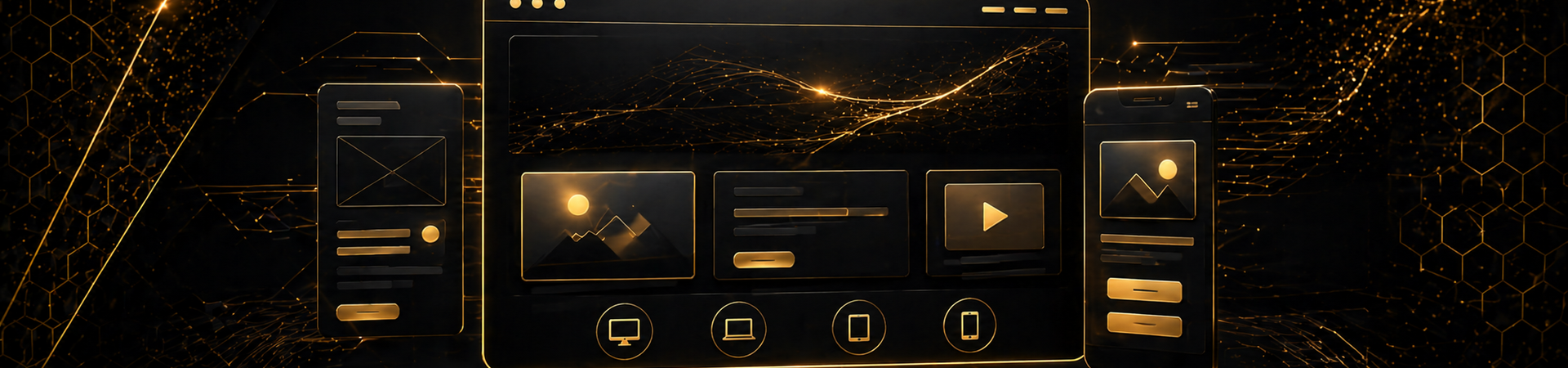 A premium dark-and-gold website on desktop and mobile